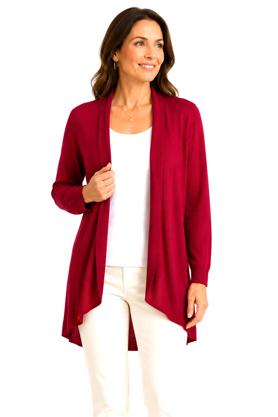 Chicos Womens Red Thin Lightweight Open Cardigan Sweater Rayon Casual sz 2 / L